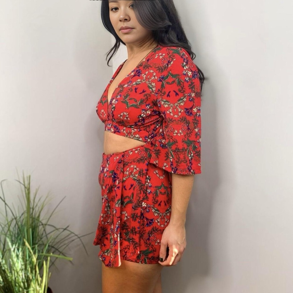 Red Floral Cutout Romper